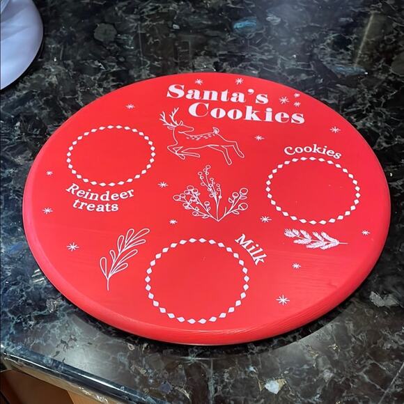 Santa’s milk and cookies Festive Red and White Holiday Decor Plate with Holly - Picture 3 of 5